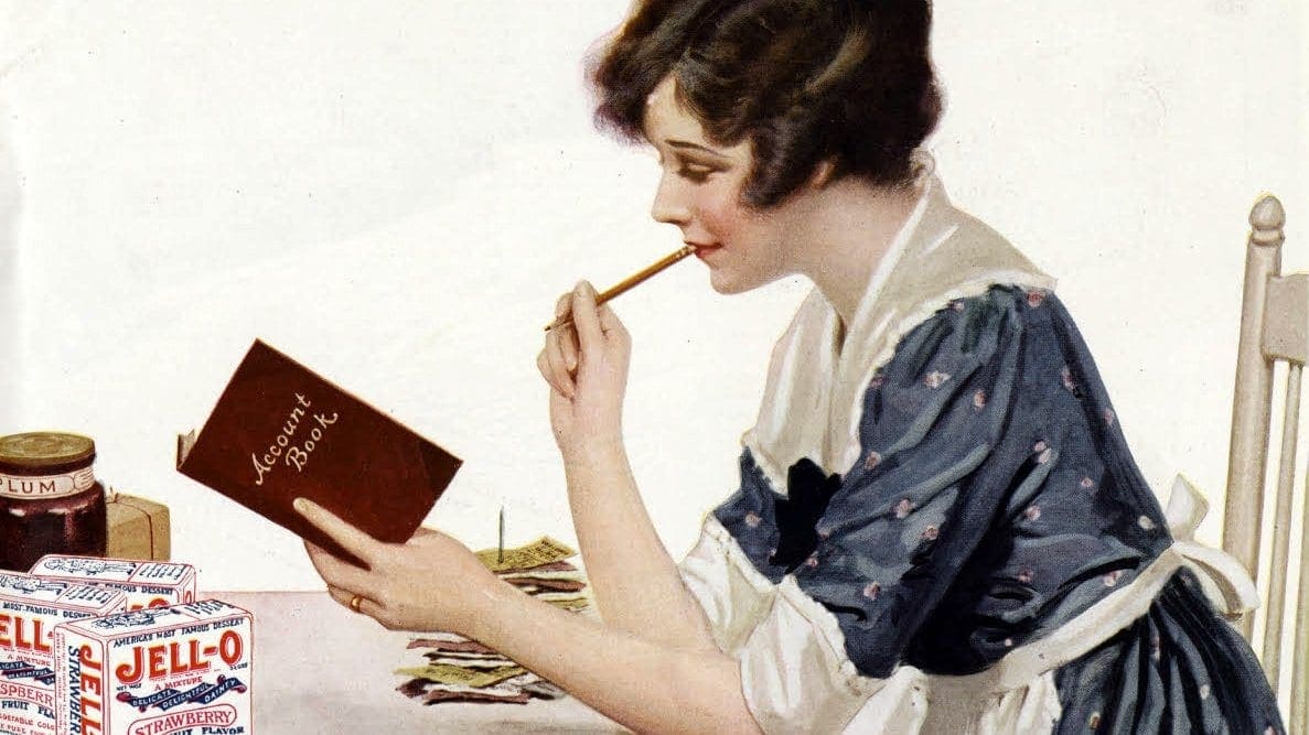 1920s woman looking at finances
