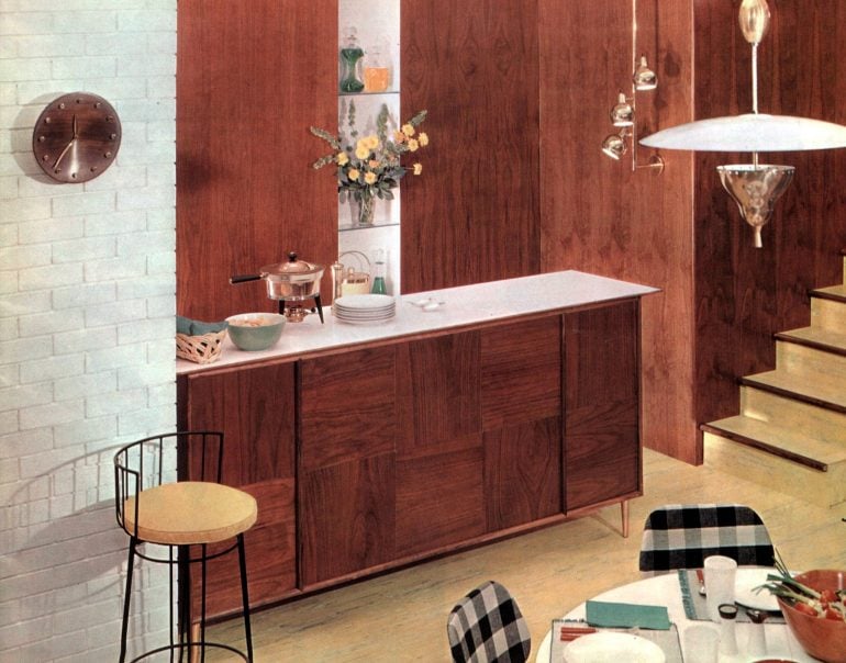 1950s bar and dining area with a midcentury modern look