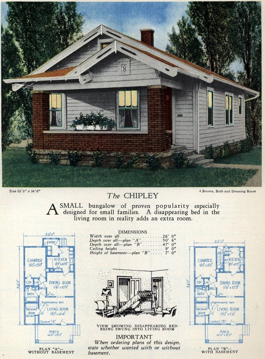 Old-fashioned 1920s 4-bedroom single-level home plan