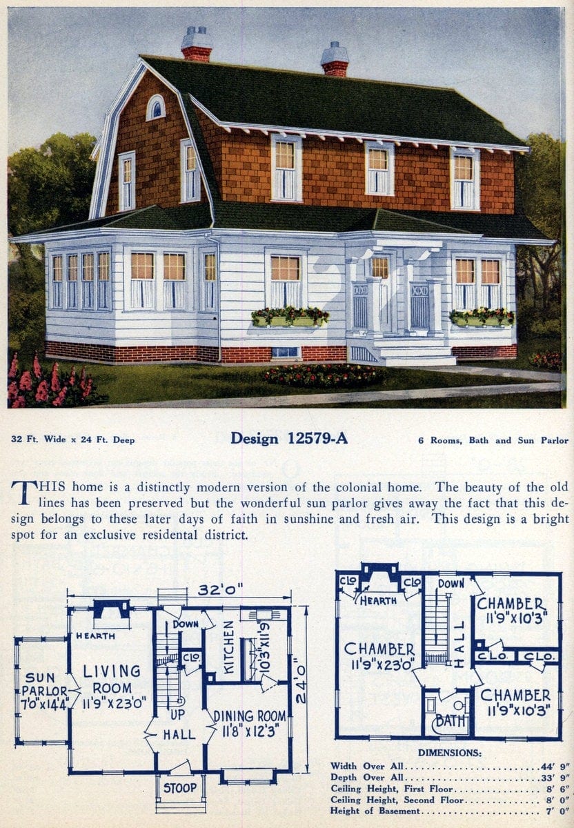 6-room farmhouse house design with attached sunroom