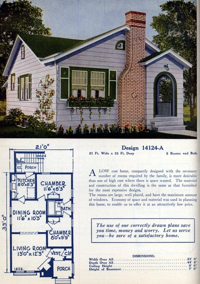 Small 1920s home plan with 2 bedrooms
