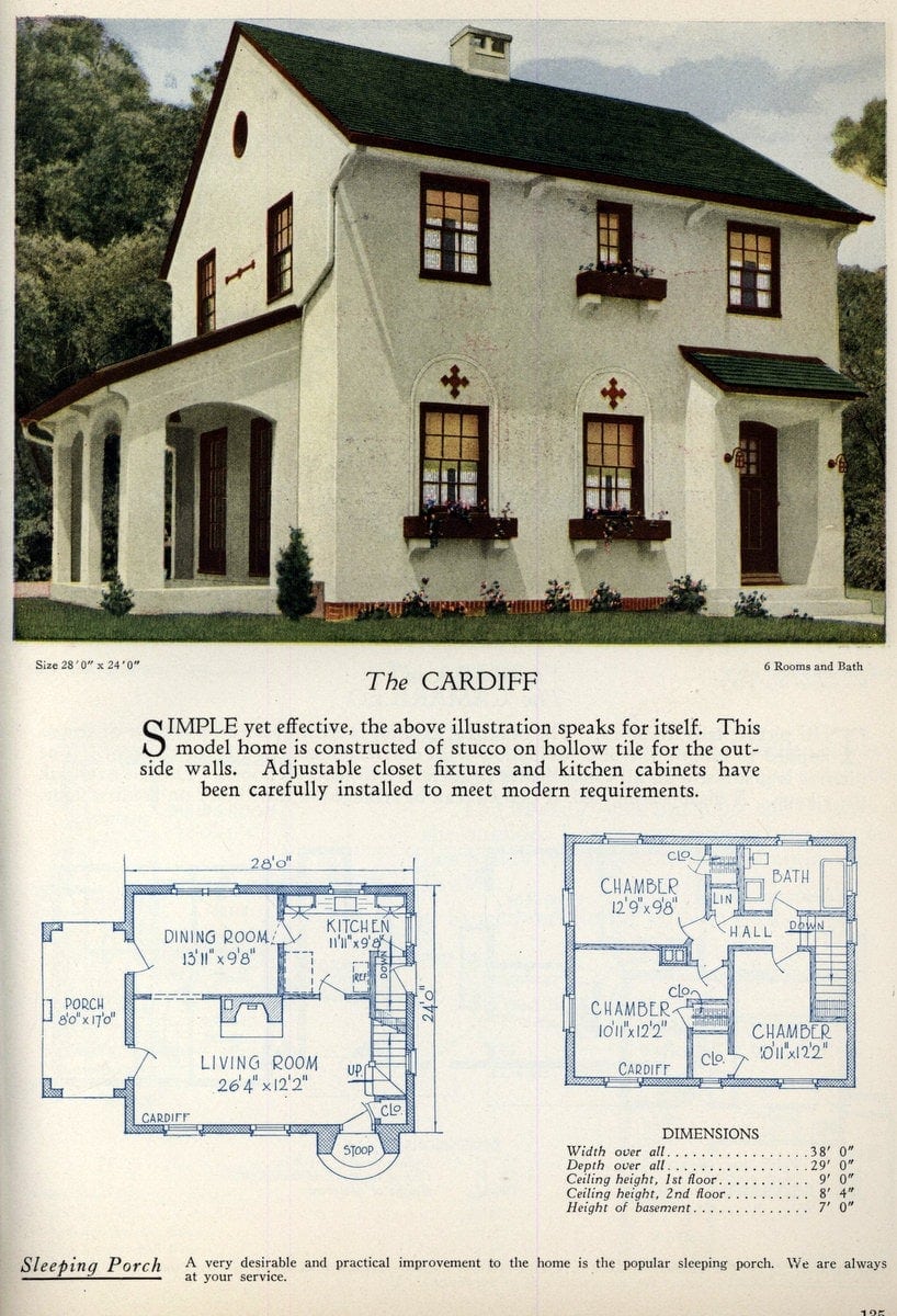 Cardiff 2-story vintage twenties house plan with tile accents