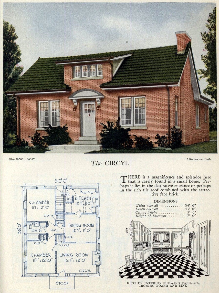 Circyl house with a built-in ironing board in the kitchen