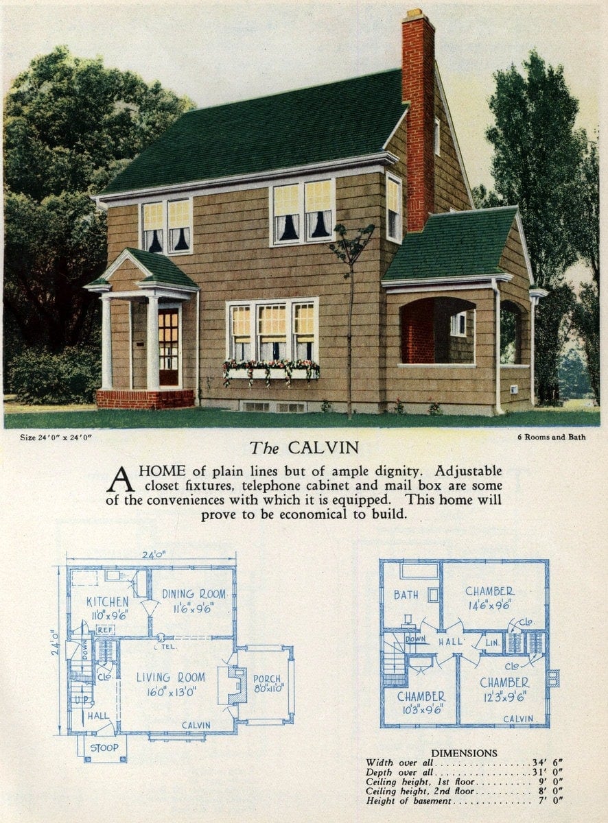 The Calvin's vintage 2-story, 6-room home design