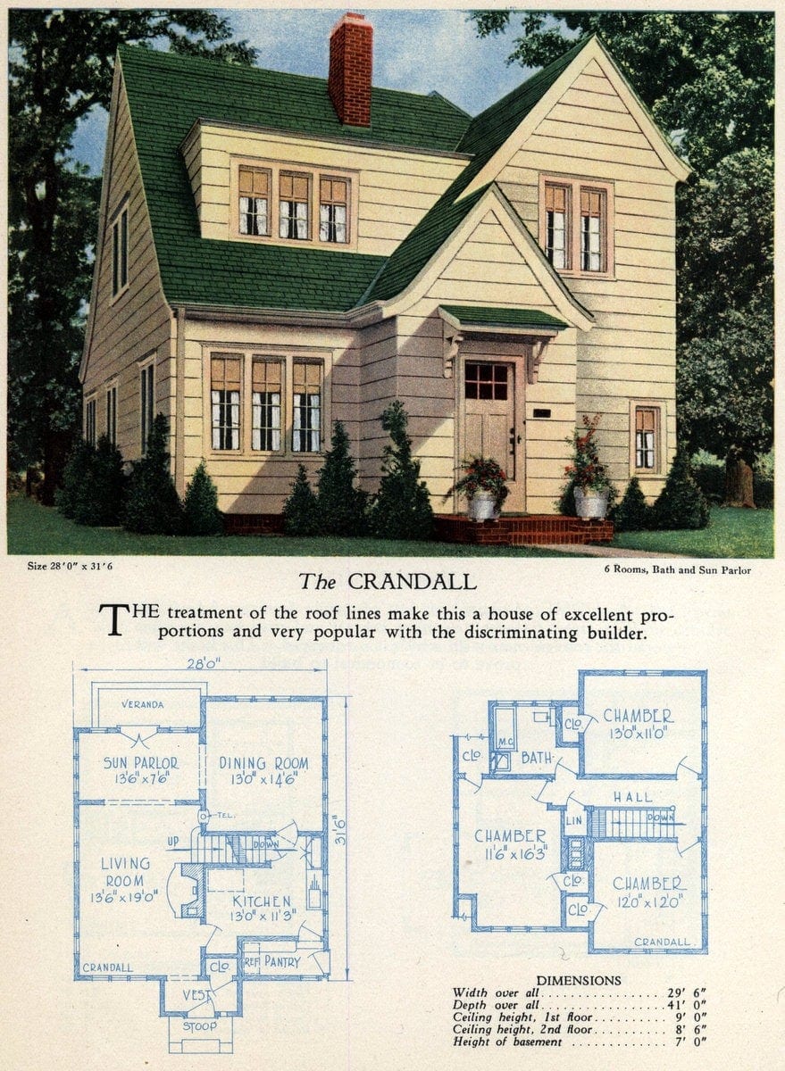 Floorplan for a 6-room house with a sun parlor