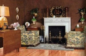 Antique fireplace style, as seen in the 1940s