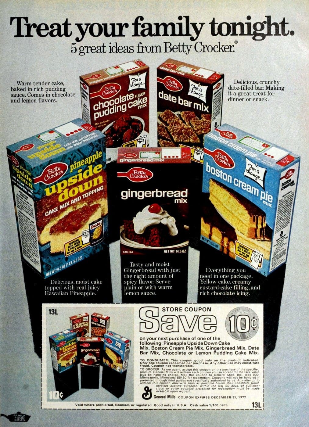 Betty Crocker cake mixes from 1976