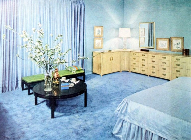 Blue master bedroom interior decor from 1954
