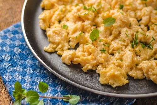 Campbelled eggs - Scrambled eggs with canned soup for flavor mixed in - Retro recipe