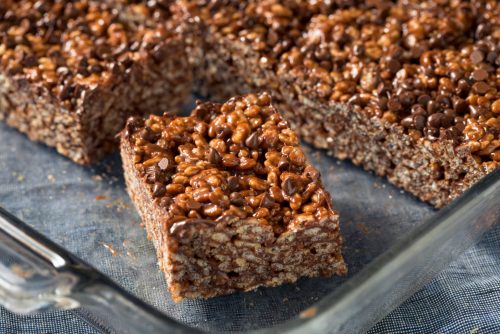 Chocolate-covered Rice Krispies treats, aka Fudge Krispies