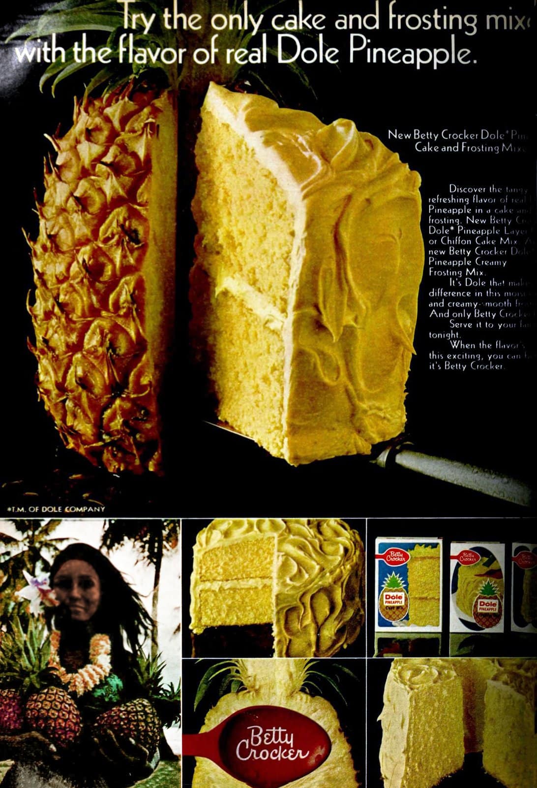 Discontinued retro 1960s Betty Crocker Dole Pineapple cake mix (1969)