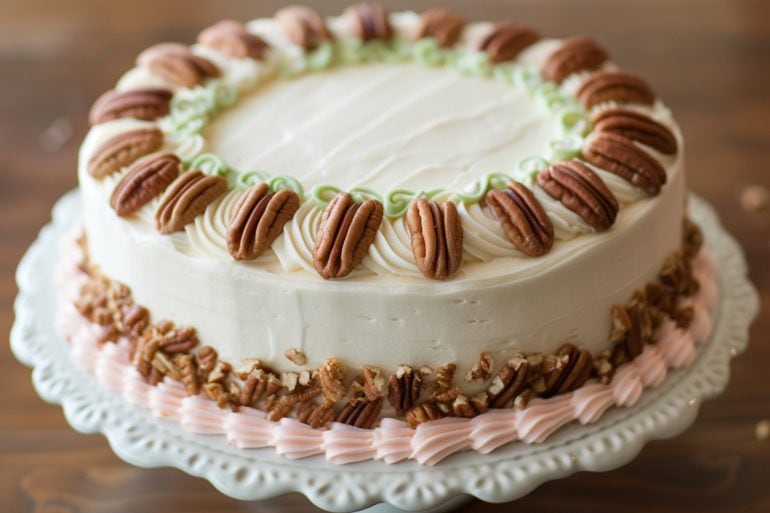 Easter egg cake with pecans 1980s vintage dessert recipe from ClickAmericana com