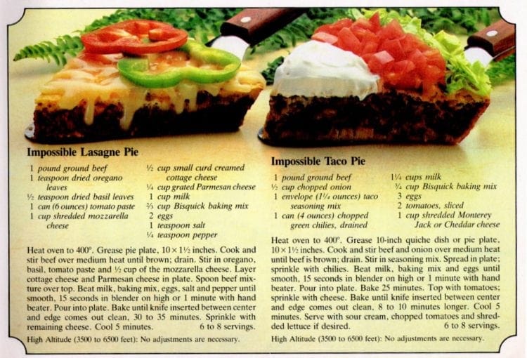 Impossible lasagne pie & Impossible taco pie recipes
