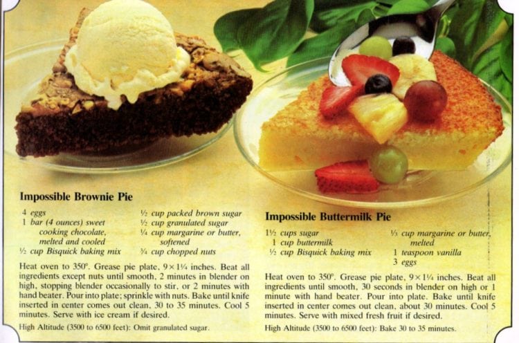 Impossible brownie pie & Impossible buttermilk pie recipes