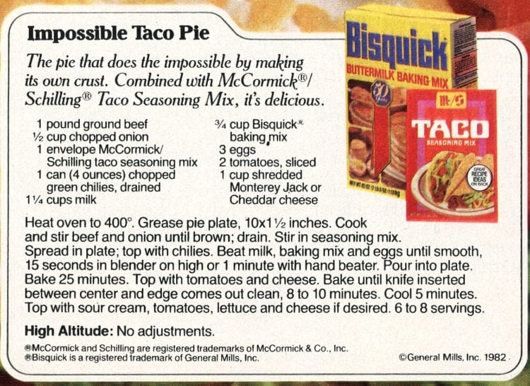 Impossible Taco Pie recipe card