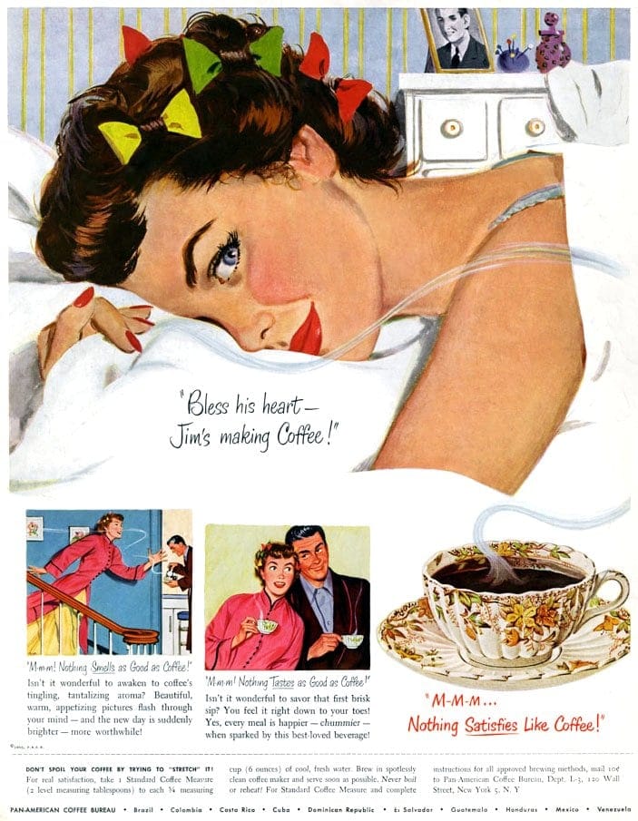 Nothing satisfies like coffee - Vintage ad from the 1950s