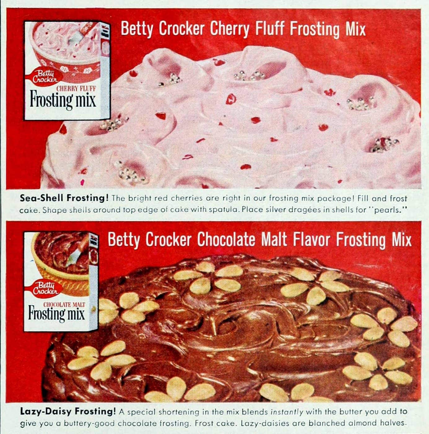 Old Betty Crocker discontinued frosting mixes from 1959