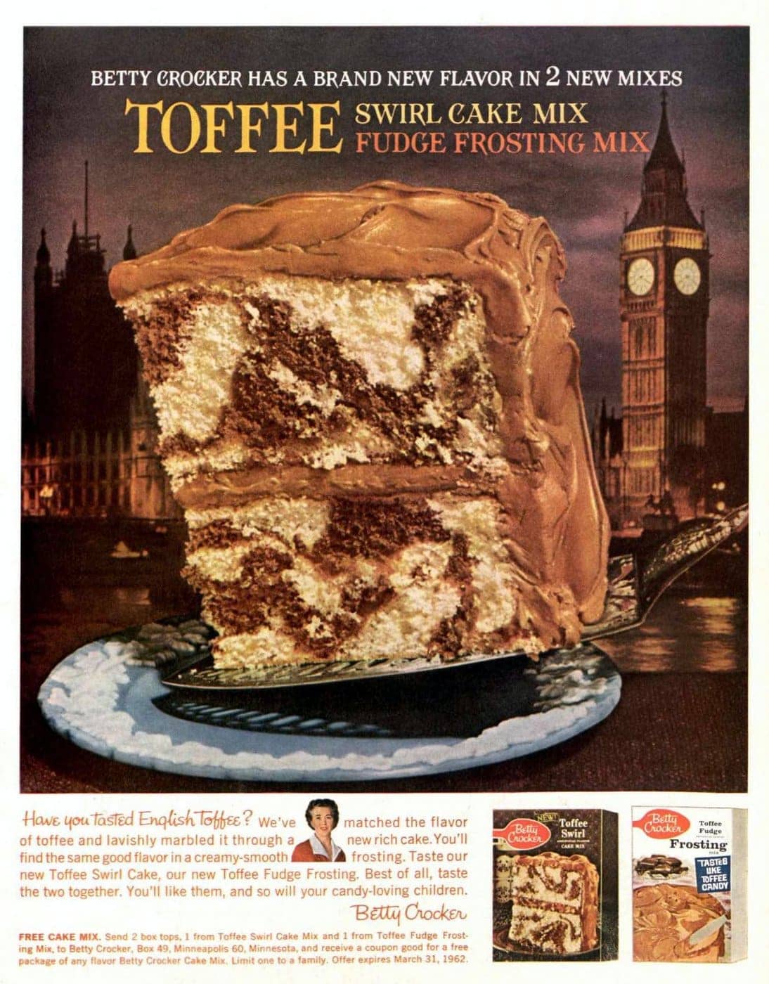 Old toffee cake mix from 1962