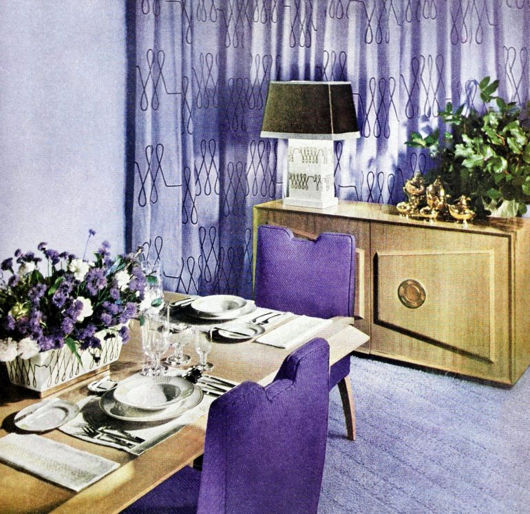 Purple and mountain blue dining room decor (1947)