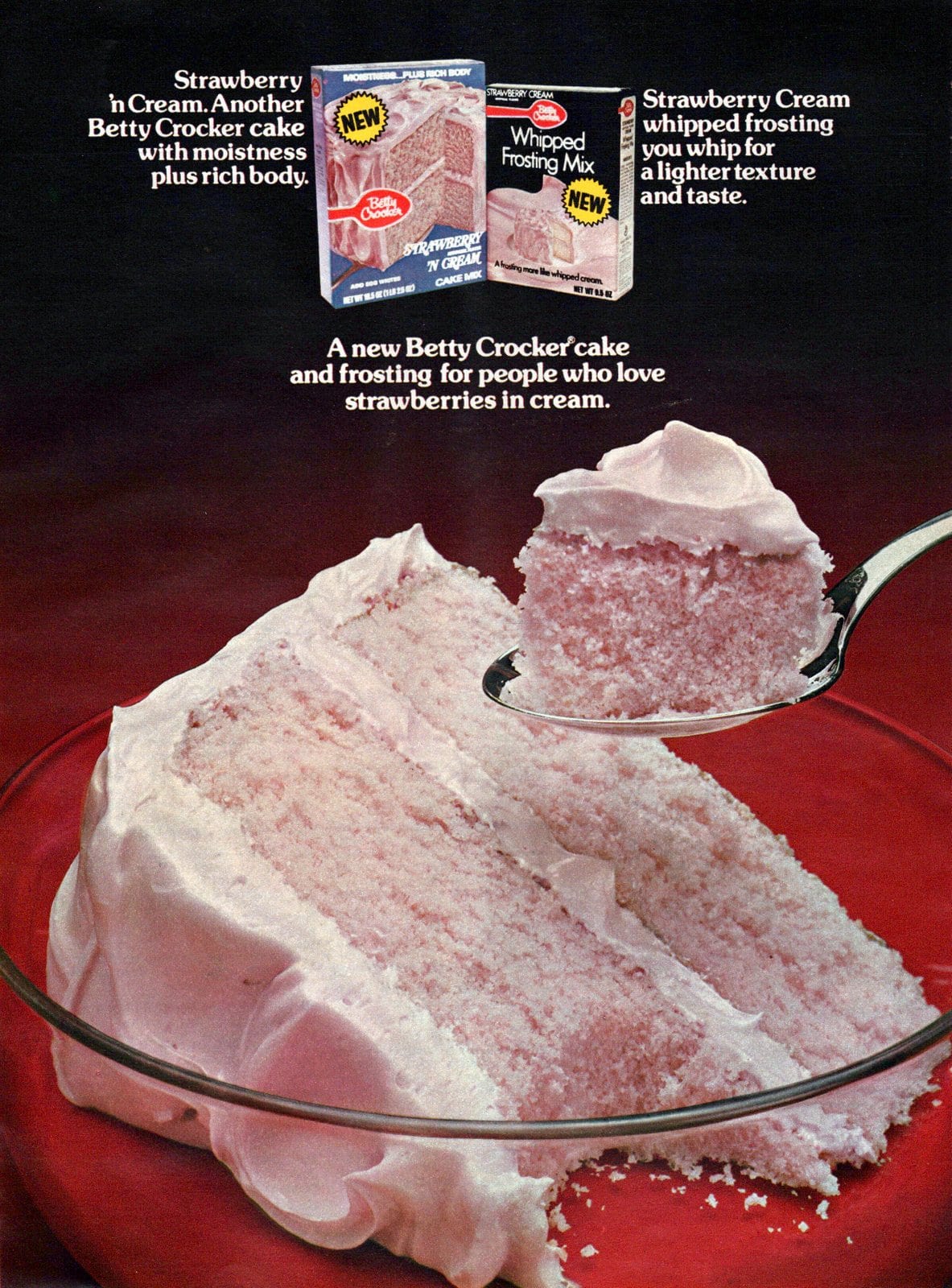 Retro 70s Strawberry 'n Cream Betty Crocker cake mix flavor (1973)