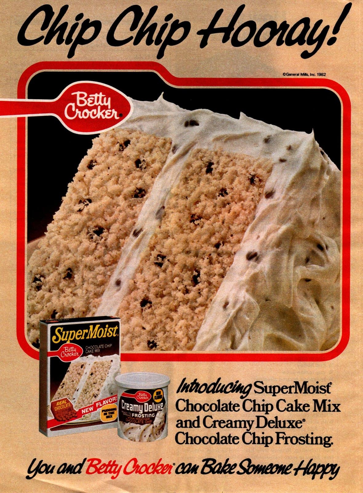 Retro Betty Crocker chocolate chip cake mix and canned frosting (1982)