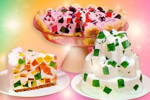 Retro Jell-O Crown Jewel Dessert recipes with colorful gelatin chunks - Click Americana