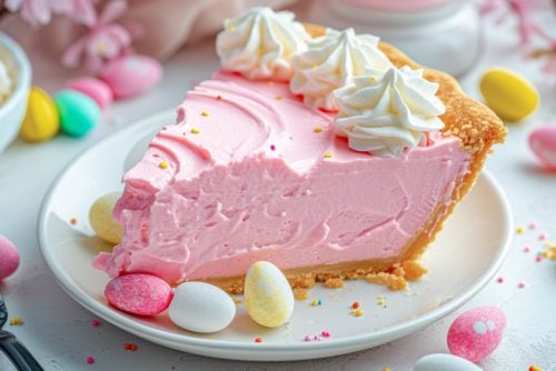 Slice of Pink cool n easy Easter pie retro recipe at ClickAmericana com