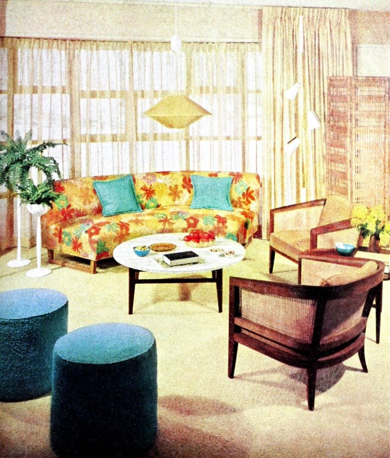 Sunny living room makeover 1950s tract house