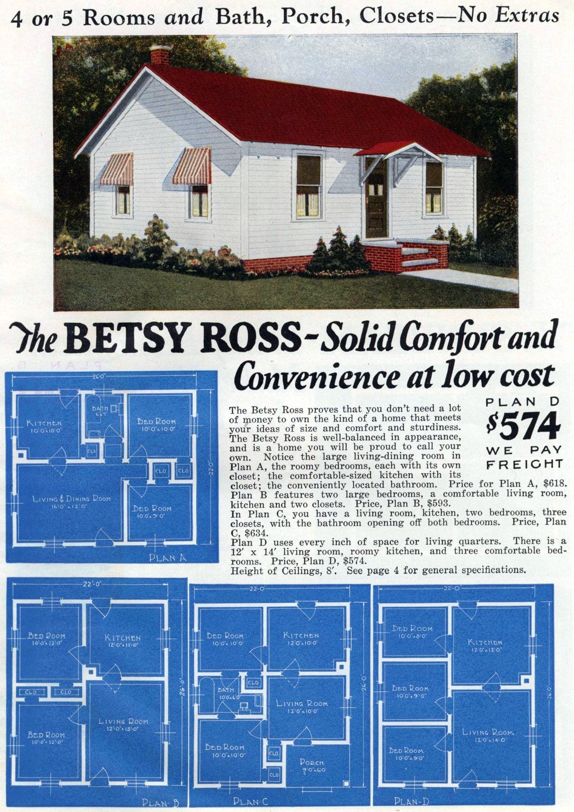 Very small vintage 1920s house plan - The Betsy Ross