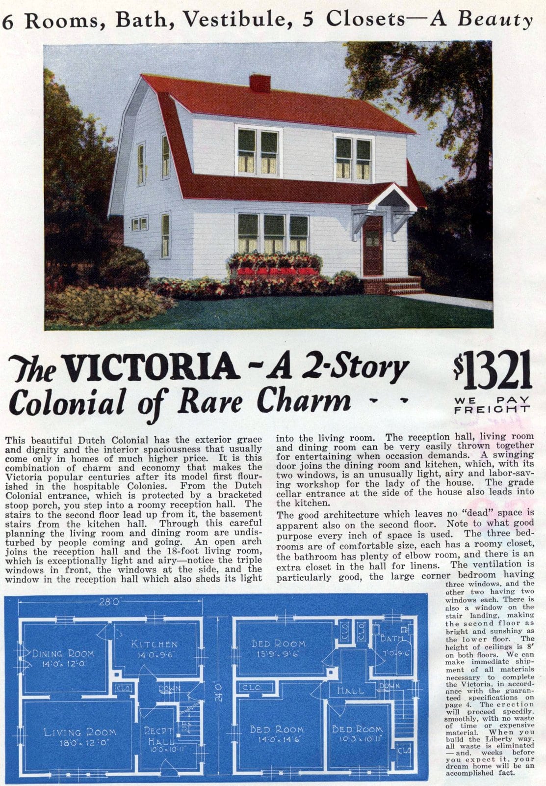 Victoria 2-story colonial house plan (1920s)