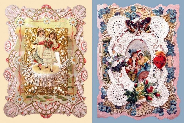 Victorian Valentine's cards elegant, embossed embellished