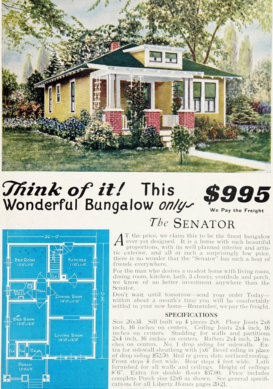 Vintage 1920s house plan - Liberty Homes Senator design