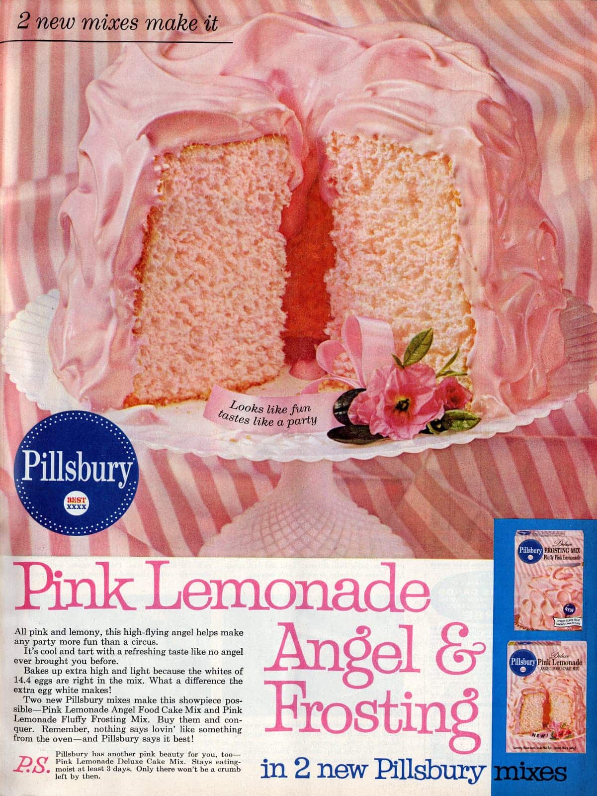 Vintage 60s Pink lemonade angel cake and frosting (1961)