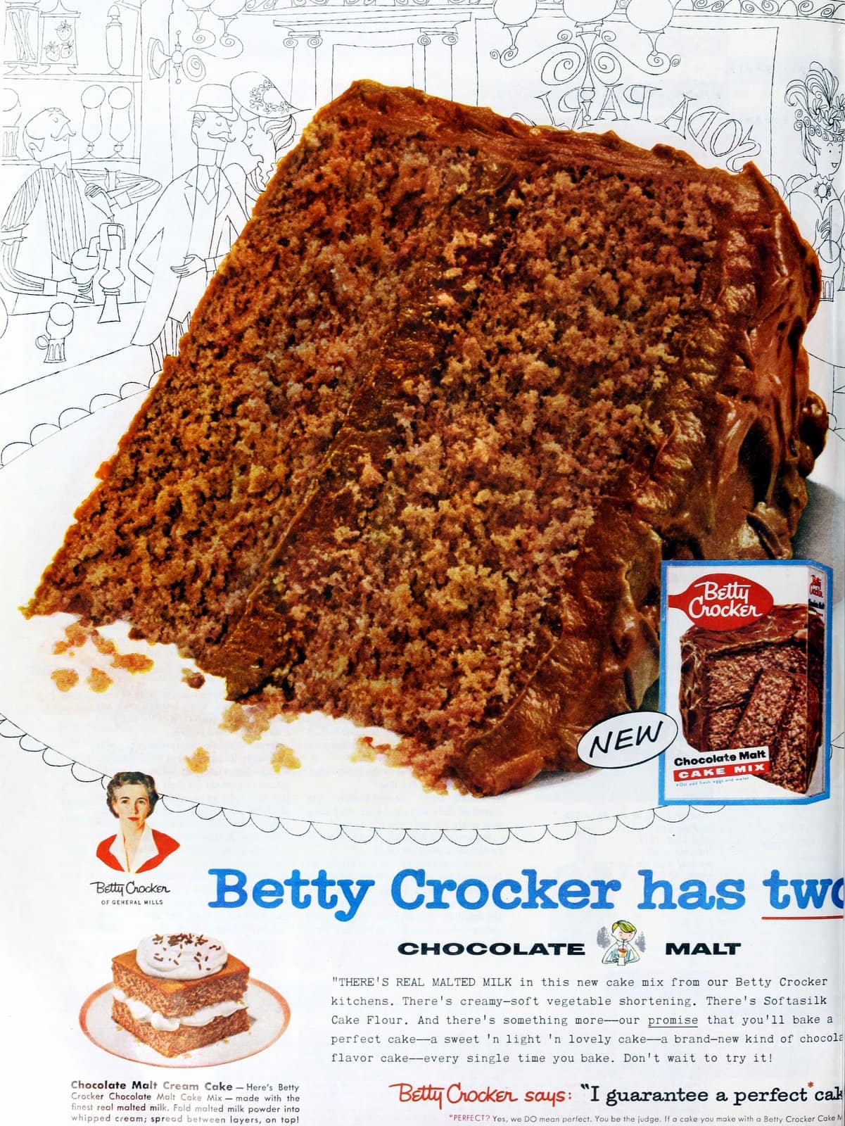 Vintage chocolate malt cake mix from Betty Crocker (1955)