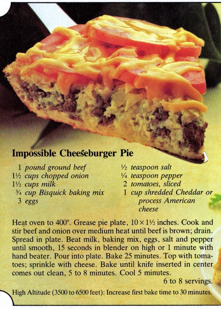 Vintage impossible cheeseburger pie recipe 1982