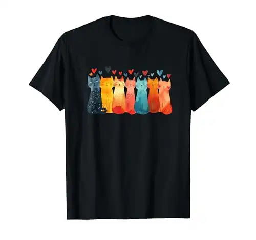 Love cats: 7 cute & happy watercolor kittens with hearts T-Shirt
