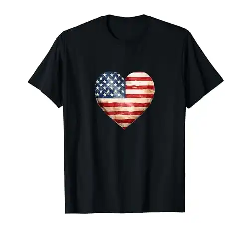 American flag in a heart with rustic retro style & charm T-Shirt